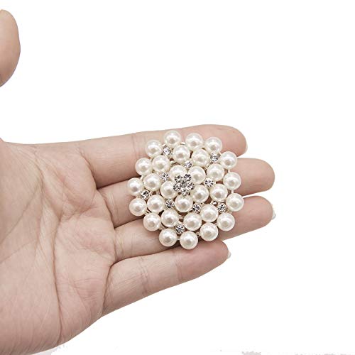 Lot 9Pcs Silver-Tone Rhinestone Brooches, Eglomart Big Pearl Crystal Wedding Bouquet Kit Set Wholesale Lot Set Pins Fashion Women Girl Flower Clear Brooch #TOP5