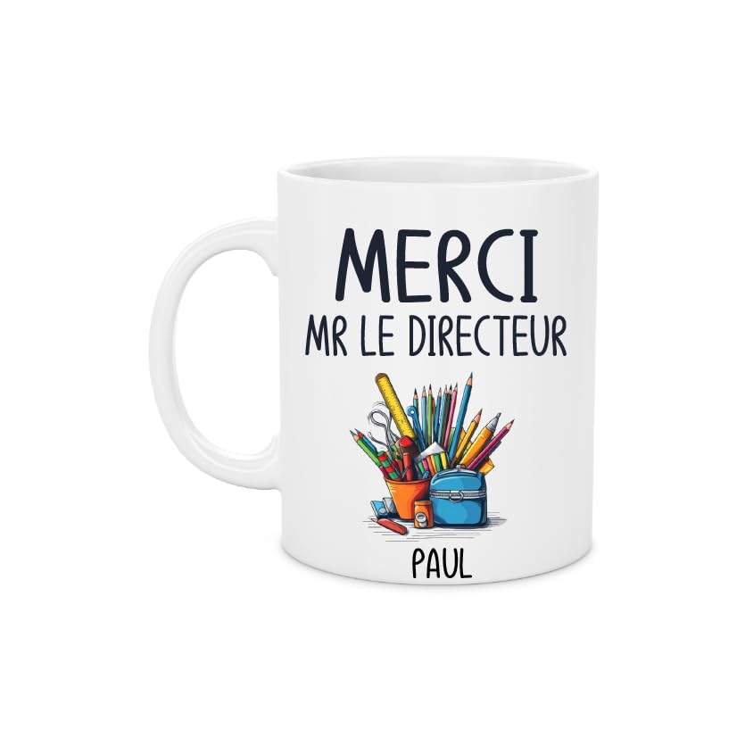 Mug Céramique Personnalisé Merci Mr Le Directeur – avec Prénom de l'enfant – Cadeau Fin d’Année Scolaire – Tasse 330 ML