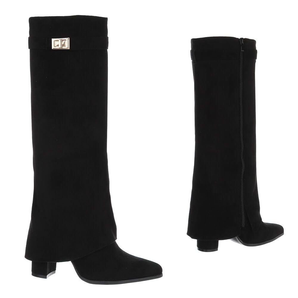 Ital Design Damen Stiefel mit Reißverschluss und Blockabsatz, spitze Form