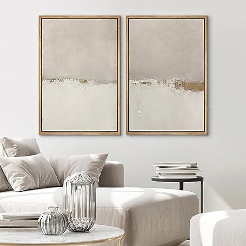SIGNWIN Framed Canvas Print Wall Art Beige Gray Paint Strokes Abstract Grunge Landscape Prints Modern Art Minimalist Neutral Decor for Living Room, Bedroom, Office - 24"x36"x2 Natural — view 2