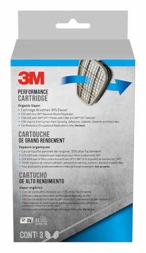 3M Organic Vapor Performance Cartridge, 3 Pairs, For Use With 3M 6000, 6500 & 7500 Series Facepieces, NIOSH-APPROVED OV For Use Against Certain Organic Vapors, Easy-To-Attach Design (6001P3-DC)