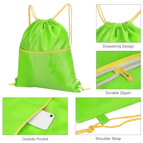 Drawstring Backpack Bag, Drawstring Gym Bag String Backpack with W Zipper Side Pocket for Women Men, Green4