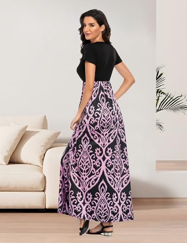 Image of Lacavocor Womens Short Sleeve Maxi Dresses Empire Waist Long Dress