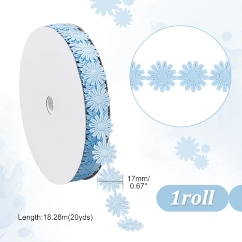 PH PandaHall 20 Yards Blue Embroidery Lace Trim, 17mm/0.6'' Sewing Flower Lace Ribbon, Decorative Crochet Trimming - Image 2