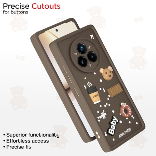 Image of Pikkme Back Cover for Realme 14 Pro Plus 5G / Realme P3 Pro 5G | 3D Bear Silicone Cute & Fun Coffee Cartoon | Full Body Protection Bumper Case (Brown)