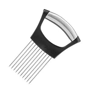 Hvanam Onion Cut Tomato Slicer Lemon Cutter Handy Kitchen Slicing Tool With 10 Even Prongs For Onion Lemon Potato Tomato Slices And Can Be Used To Assist In Cutting Fish, Meat Or Loosen Meat (Black)