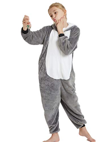 Calanta Animal Dog Onesie Kids Unisex Onepiece Pajamas Halloween Cosplay Party Costume (Gray Puppy, 9-10 Years) #TOP2