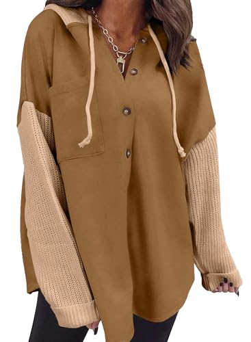 Image of SHEWIN Women Oversized Hooded Sweatshirt Loose Fit Casual Button Hoodies with Pocket 2026
