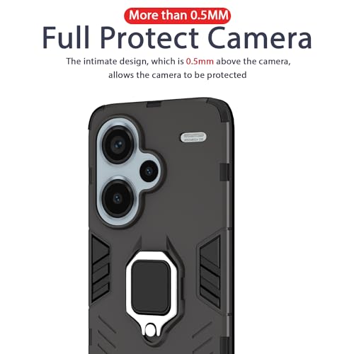 Image of Pikkme Redmi Note 13 Pro Plus 5G Back Cover | D5 Tough Armor Bumper | 360 Protection Case | Ring Holder Stand Case for Redmi Note 13 Pro Plus 5G (Black)