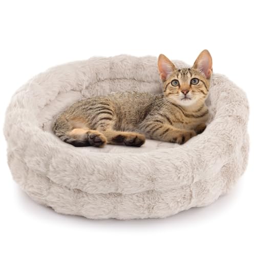 Cat Beds for Indoor Cats, Washable Round Beds for Small Dog and Cats, Soft Plush Faux Fur Removable Pet Bed for Puppy and Kitten, 20"x20"x6"