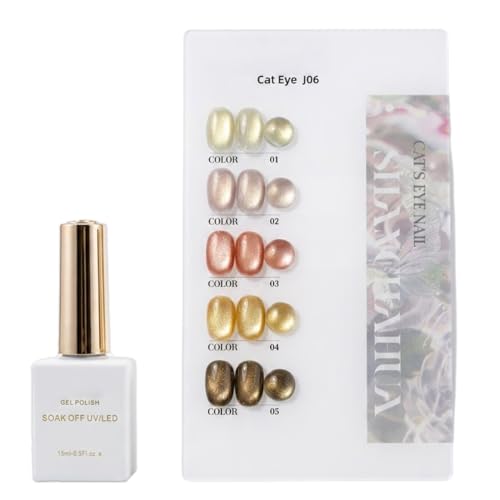 Image of Set of 6 Professional Cat Eye Gel Polish | Magnetic Nail Art Gel Polish | UV /LED Soak-Off | Long-Lasting | Shiny Cat-Eye Effect (15 ML) (Glitter Shade)