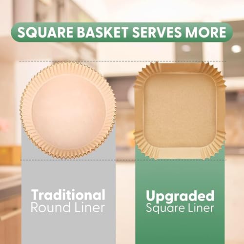Image of RJ Shop 8 Inch Air Fryer Liners Disposable - 100 PCS Strong Square Parchment Paper for 5-8 QT Air Fryer (Square)