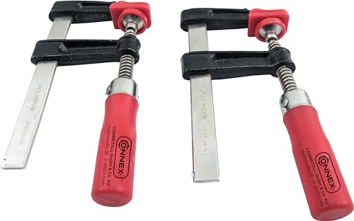 Connex Bastler-Schraubzwinge - 100x50mm 2 Stück -rot/schwarz/chromfarbig - vernickelte flache Stahlschiene A3-Stahl 15x4mm - mit Kunststoff-Schutzkappe - Kunststoffgriff/Schraubzwingen Set/COXT865210