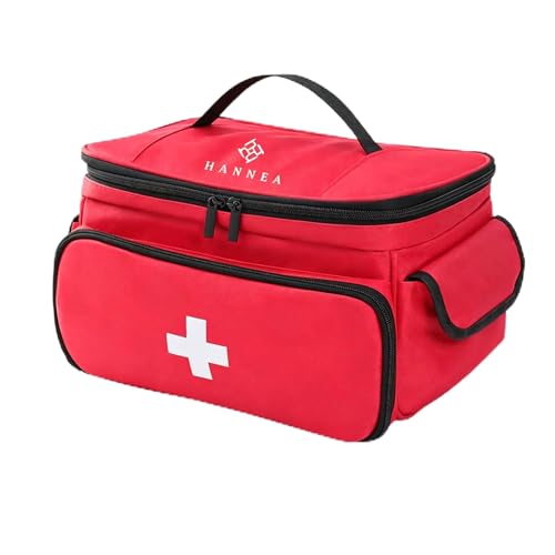 Image of HANNEA Travel Medicine Organizer Empty Emergency Medicine Pouch Waterproof Oxford Fabric First Aid Kit with Handle Multi-Section Medical Box for Home, Car, Business, and Travel Use, 29x18x16cm