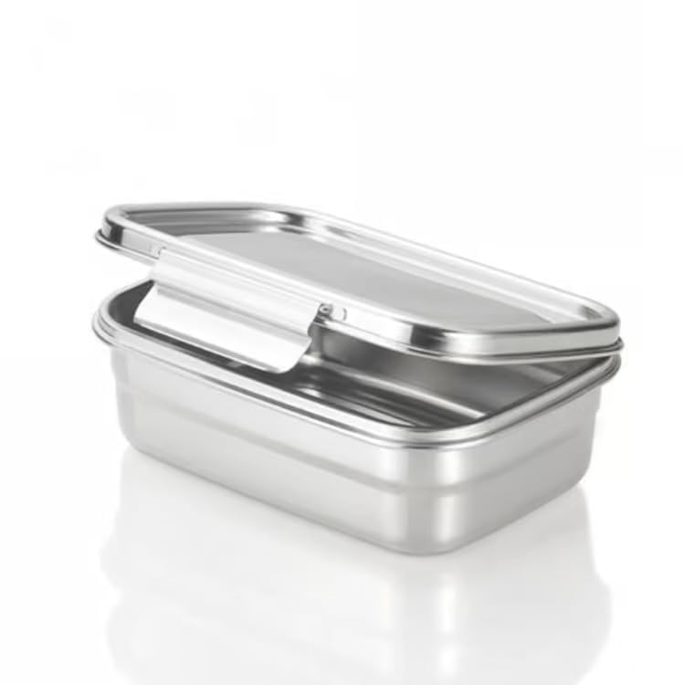 Bento Box, Stainless Steel, Microwave Safe, Dishwasher Safe, Airtight, For Adults, Middle School Students, Men, Large Capacity, 20.3 fl oz (600 ml), Easy Care, Stylish, Silver Storage Container : Home
