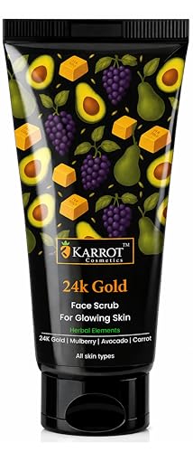 Image of KARROT Anti-Dullness 24K Gold Face Scrub for Glowing Skin | Instant Skin Brightening Deep Cleansing Exfoliator for Tan Removal, Blackheads & Dead Skin | Smooth Radiant Skin for Men & Women - 100g