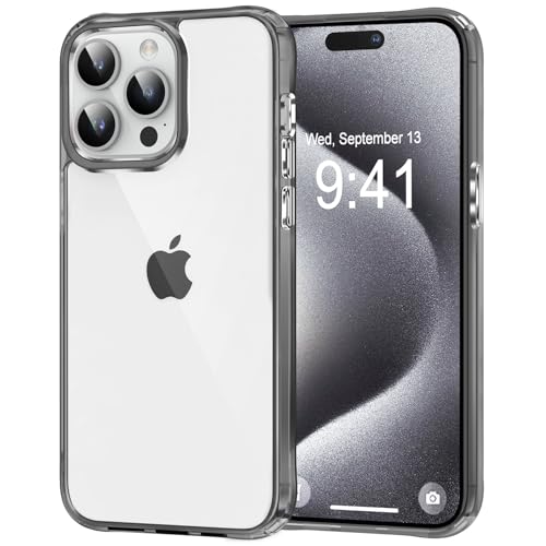 MOCCA Compatible with iPhone 15 Pro Case Clear, [Non-Yellowing][Supports Wireless Charging] Slim Thin Shockproof Transparent Bumper Cover Phone Case for iPhone 15 Pro - Black