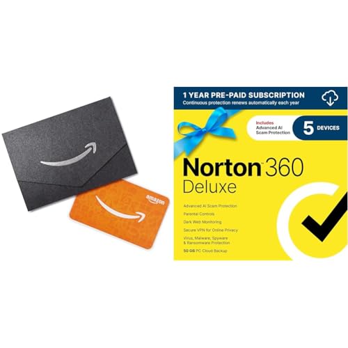 Norton 360 Deluxe, Antivirus Software for 5 Devices + $10 Amazon Gift Card