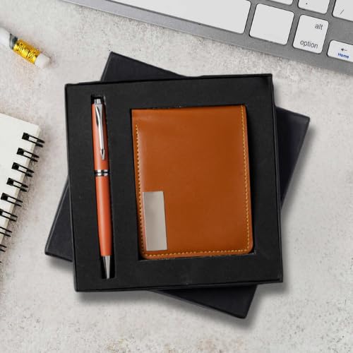 Image of Customised Gift Set, Pen and Wallet with Name Engraving, Corporate and Personal Gift (Tan)