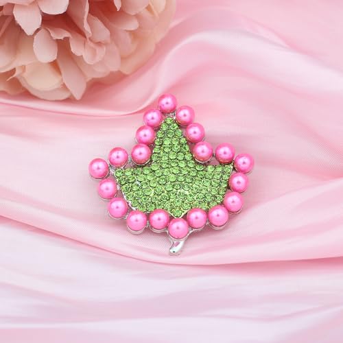 Image of Greek Sorority Paraphernalia Gift for Women Rhinestone Sorority Brooch Pin Pink Green Leaf Brooch Pin Pearl Jewelry Sisterhood Gift for Soror
