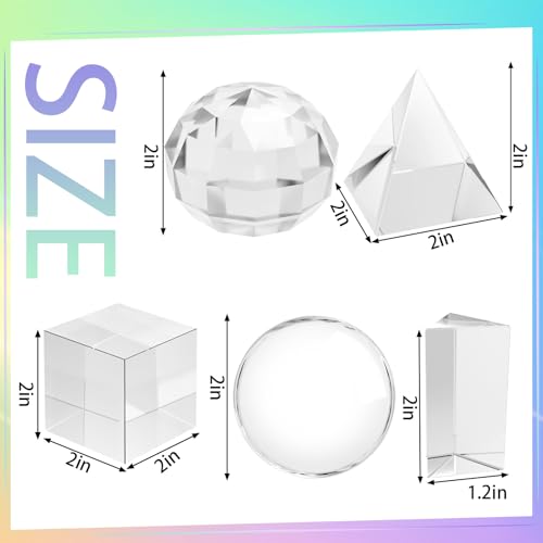 Image of Kingdder 5 Pack K9 Optical Crystal Prism Photography Set Include 50mm Rainbow Crystal Ball Cube Triangular Optical Pyramid and Ball Prism with Box for Photos Teaching Accessory