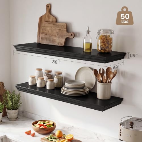 Image of 30 Inch Floating Shelves for Wall, 9.3 inchD Crown Molding Wood Display Shelf