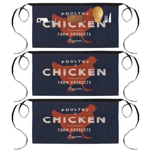 Tablier court de chef 3 poches pour cuisine restaurant et nettoyage maison x3