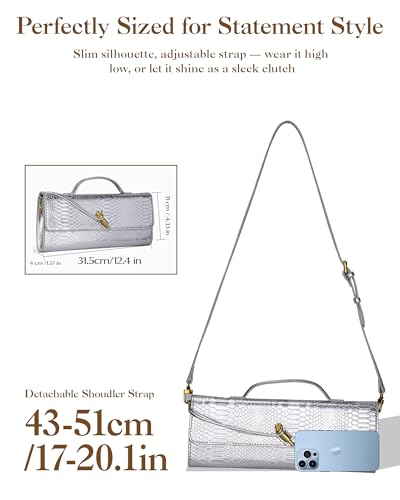Image of Elegant Evening Clutch Purse for Women - Structured Crocodile PU Leather Handbag for Wedding & Formal Party