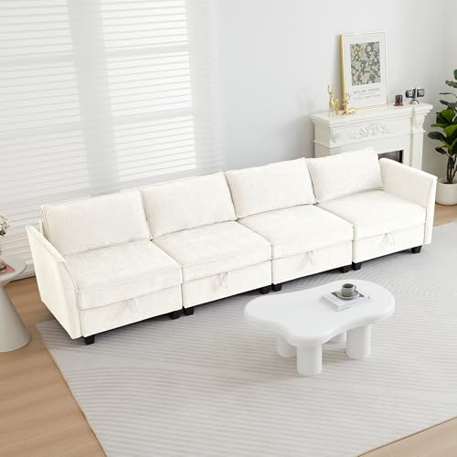 Image of ORRD Modular Sectional Sofa, Convertible Couch with Storage, 4 Seater Sofa Modular with Reversible Chaise for Living Room, Office (Beige)