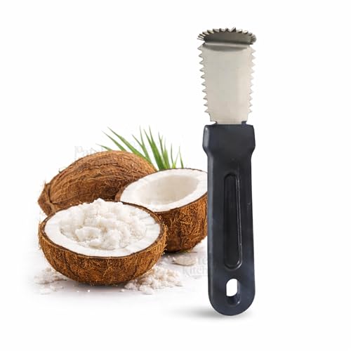 Image of PATEL'S KITCHEN Coconut Scraper Tool with Bent Stainless Steel Blade | Hand Coconut Grater with Strong Non-Slip Handle | Coconut Scraping Tool for Chutney, Curry & Sweets - 2 Units