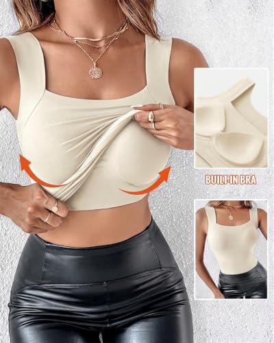 Image of CHICME Womens U Neck Shapewear Built-in Bra Tank High Strechy Sleeveless Slim Fit Tops Camisole Workout Tops