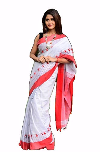 amazon red white saree