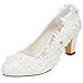 Emily Bridal Brautschuhe Frauen Seide wie Satin Stämmiger Absatz Absatzschuhe mit Stich Spitzen Blume Kristall Perle, Elfenbein, 39 EU (6 UK)