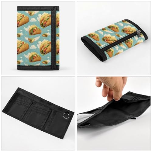 Taco Wings Print Wallet for Men, 8 Credit Card Holder Slim Minimalist Front Pocket Small Mens Bifold Wallets4