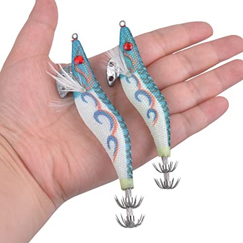 Squid Jig Fishing Squid Lures, 5/10PCS Luminous Hard Shrimp Lure Bait Artificial Baits Kit Bionic Plastic 3D Eyes Fake Prawn Glow Bait Octopus Cuttlefish Fish Hooks - Image 3