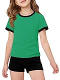 Haloumoning Girls Athletic Shirts Kids Summer Short Sleeve Color Block Tops Gym Yoga Tees 5-14 Years Green