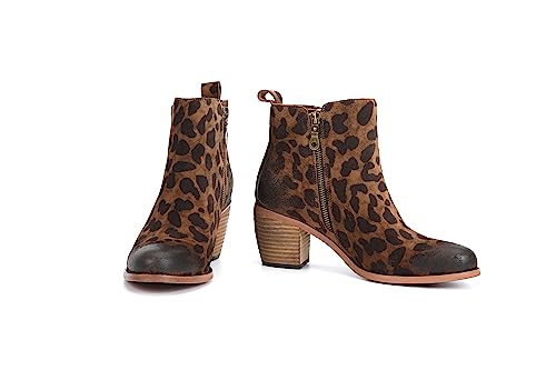 M Women's Western Cowgirl Vintage leopard print Ankle Boot4