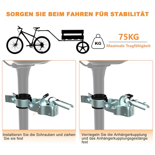 NICEDACK Anhängerkupplung für Fahrrad, Kupplung Lastenanhänger, Verzinkter Stahl Fahrradanhänger Kupplung Kompatibel mit Allen gängigen Fahrradsattelstützen, Fahrrad Anhängerkupplungs