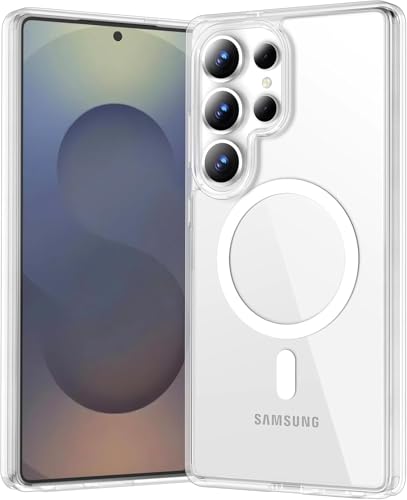 Image of Magnetic Silicone Case for Samsung Galaxy S25 Ultra 5G Compatible with MagSafe, Shockproof Phone Bumper Cover, Anti-Scratch Clear Back (Clear)