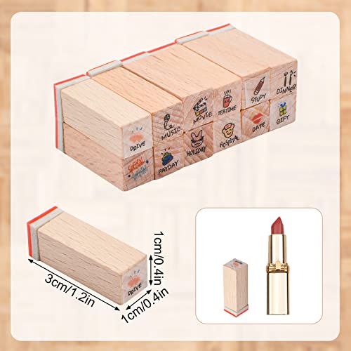 Wandic Rubber Stamp, 24 Pcs 2 Styles Mini Wood Rubber Stamps Diary Wood Stamps With Wooden Box For Diy Crafting, Card Making And Scrapbooking (Travel & Life) #TOP1
