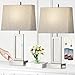 Rinweey Touch Control Table Lamps Set of 2, Modern Silver Bedside Lamps with USB A+C Ports & AC Outlet, 3 Way Dimmable Contemporary Nightstand Lamps for Bedroom Living Room(LED Bulb Included)