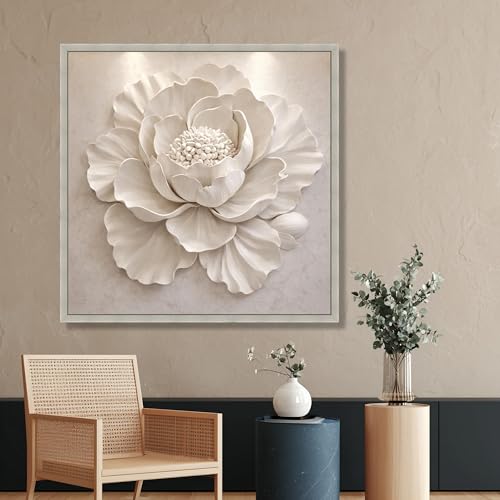 Décoration intérieure neutre tableau sur toile fleur blanche