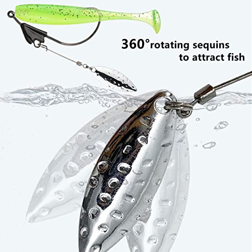 Damidel 10Pcs/Box（2 Models Mixed） Jig Heads Swimbait Fishing Hooks,Worms Senko Soft Bait Weighted Hooks Set With Lead Weighted Hooks/Spinner Blades/Twistlock/Luminous, 1/5 Oz 1/4Oz 1/3Oz 2/5Oz (1/0) #TOP4