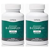 Omax3 2 Bottles - Advanced Vitamin B Complex 50MG with Biotin | Strong & Shiny Hair, Skin Nails, Support Stress, Immunity, Energy Metabolism, 90 Capsules/per Bottle
