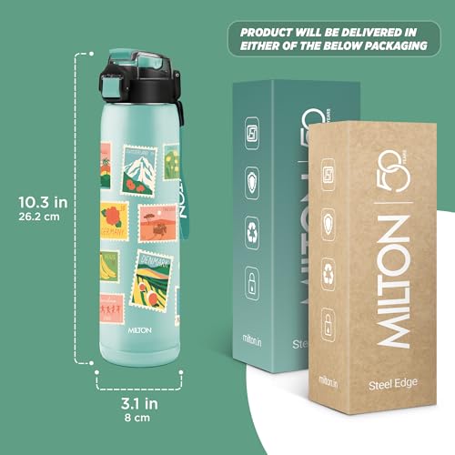 Image of Milton Steel Edge 600 Thermoware Water Bottle 500 ml with One Touch Safety Lock & Twin Lid Sip or Gulp,Long Hours Hot & Cold,Leak Proof,ISI Certified,Vacuum Insulated,for Office,Gym,School, Aqua Green