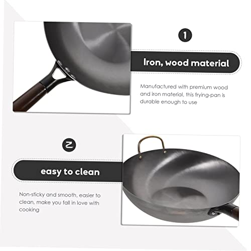 Wok tradicional de fondo plano de hierro sin recubrimiento miniatura 3