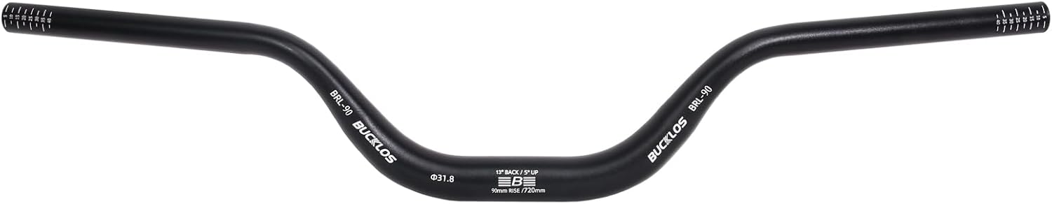 BUCKLOS Mountain Bike MTB Handlebars 25.4/31.8mm - 20/30/50/90/100/120/160mm Rise MTB Aluminum Alloy Handlebar - 720/780mm Extra Long Bicycle Riser HandleBars for E-Bike Folding Bike Downhill Racing. 31.8mm-720mm-90mm