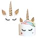 Palksky Unicorn Cake Topper with Eyelashes/Unicorn Cake Decorations. Handmade Gold Unicorn Horn, Ears, Eyelashes Set Unicornio Party Supplies for Baby Shower,Wedding,Kids First Birthday