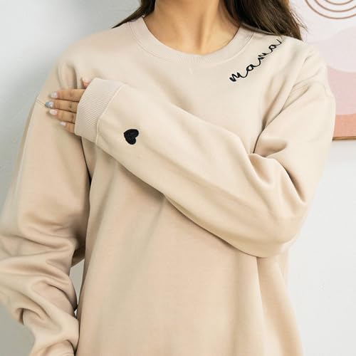 Nani - Mama Mom Embroidered Crewneck Sweatshirt Heart On Sleeve For Women -Gifts For Mom Mama Birthday Christmas Mothers Day2