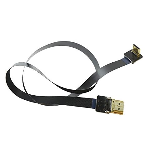 Smal platt tunn FFC HDMI FPV FFC platt HDMI-kabel mini HDMI hane 90 graders vinklad till standard HDMI hane för Canon 5D3 5D2 Panasonic lumix GH3 GH2 Sony Nex 5N 5T 5R 7N DJI svart 50 cm